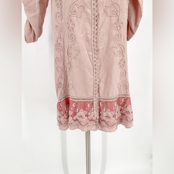 Soft Surroundings Embroidered Floral Button Front Lace Dress - Picture 3 of 5